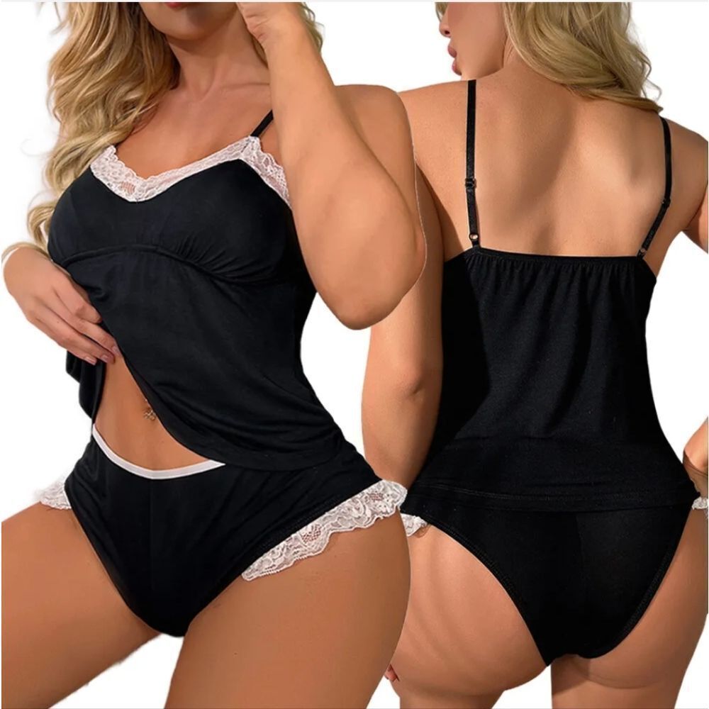 Two Piece Women Sexy Sleepwear Lingerie Cami top and Short Camisole Nightwear US